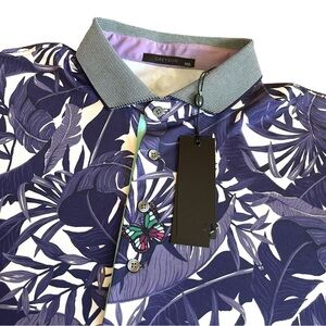 Greyson Golf NWT Lost World Abyss Palm Leaf Print Short Sleeve Polo Shirt - XXL
